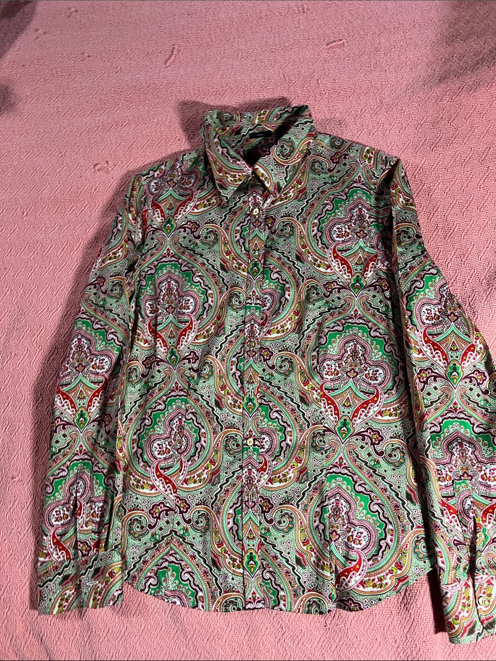 Talbots Paisley Button-Down Stretch Shirt in Green and Red